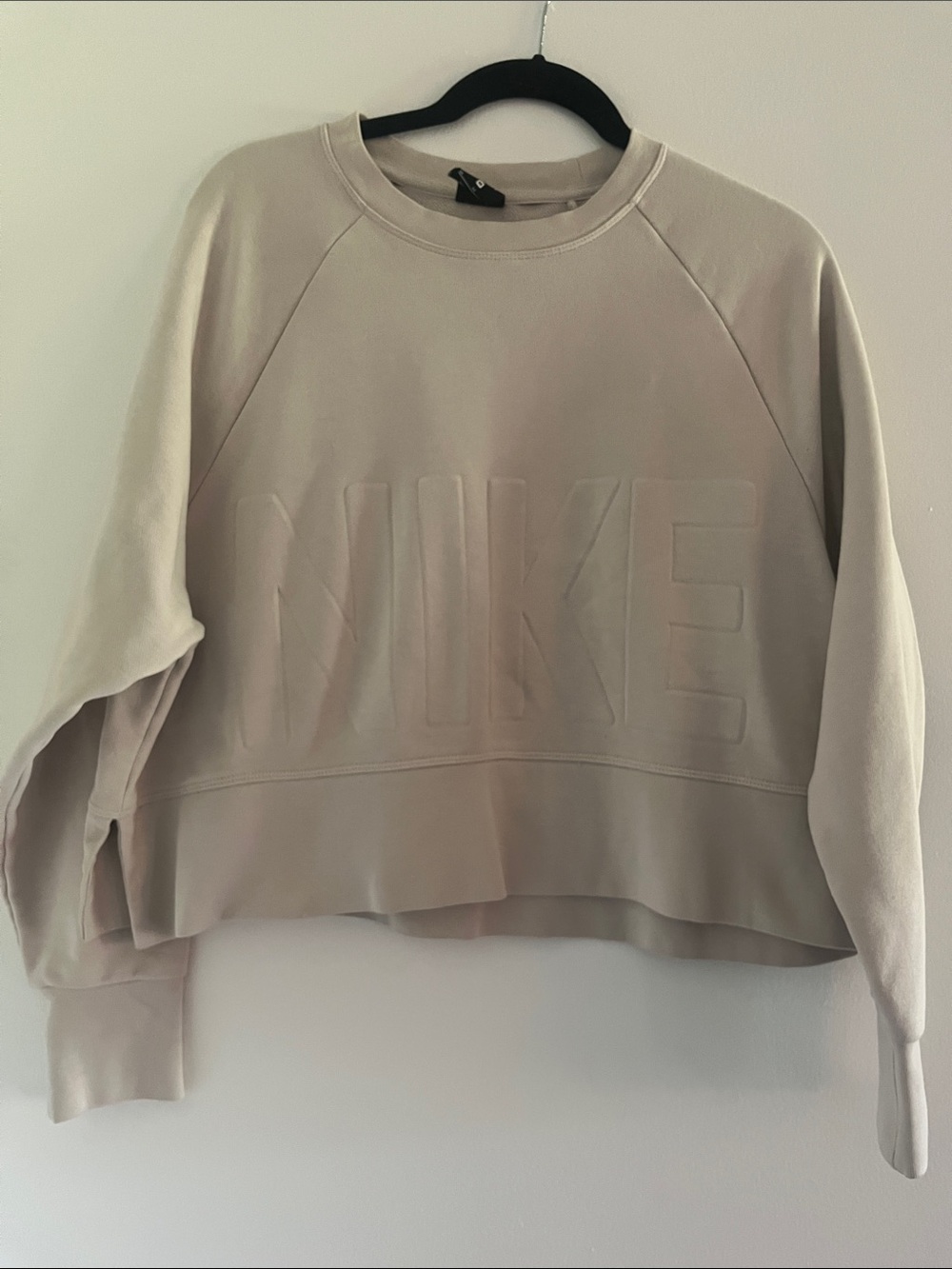 Nike Women's Embossed Logo Cropped Crewneck Sweatshirt - Beige